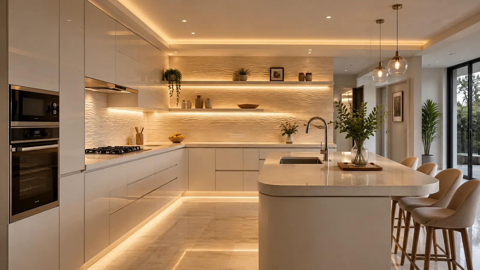 Island kitchen in a completed Stone & Space home
